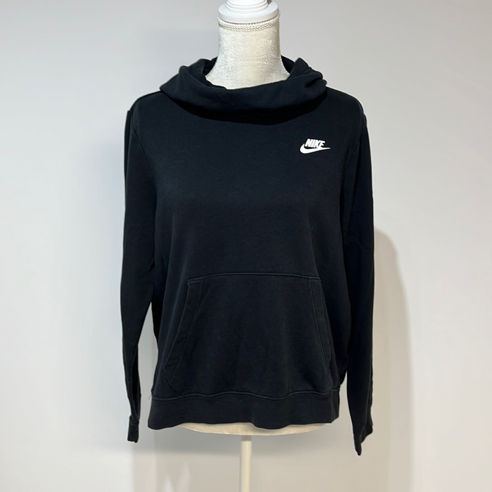 Nike Hoodie Sz L Black Sweater Long Sleeve Drawstring Turtleneck Gaiter
